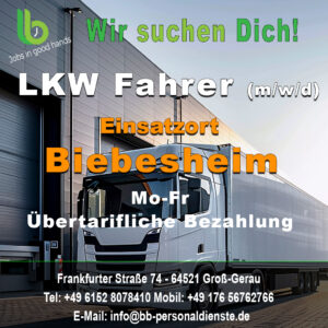 Mehr über den Artikel erfahren LKW Fahrer (m/w/d) für Biebesheim